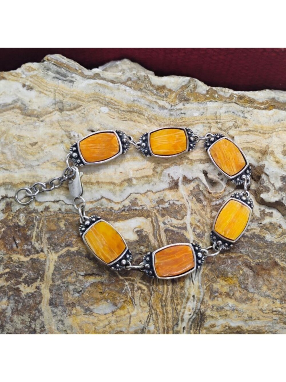 Vtg Native Navajo Wilson Jim WJ 925 Sterling Silver Spiny Oyster Link Bracelet